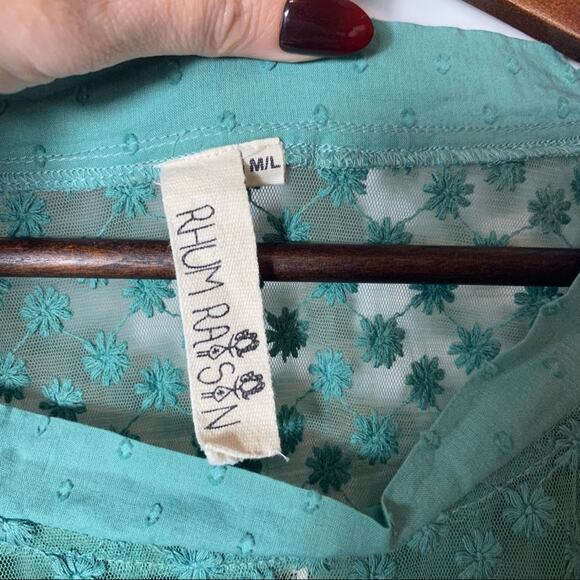 RHUM & RAISIN Teal Eyelet layer Tunic Boho Bohemian M/L - Picture 4 of 11